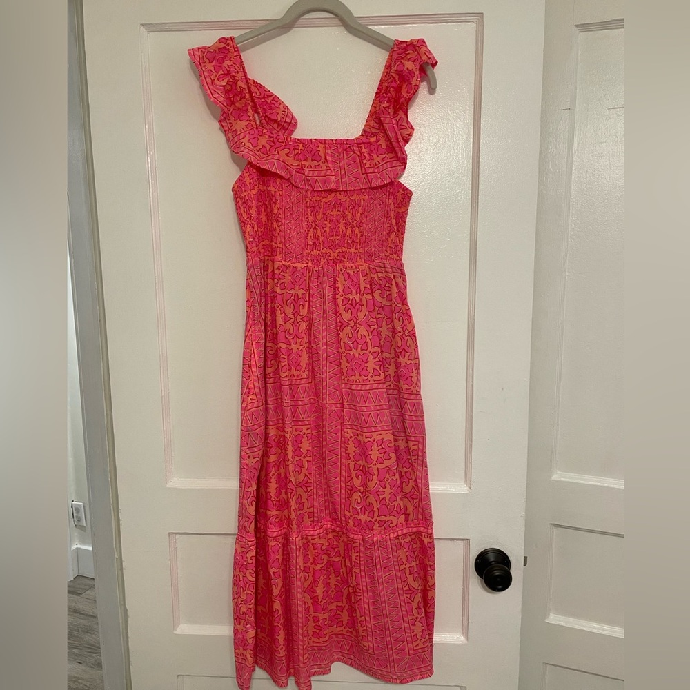 Vineyard Vines Pink and Orange Midi Dress